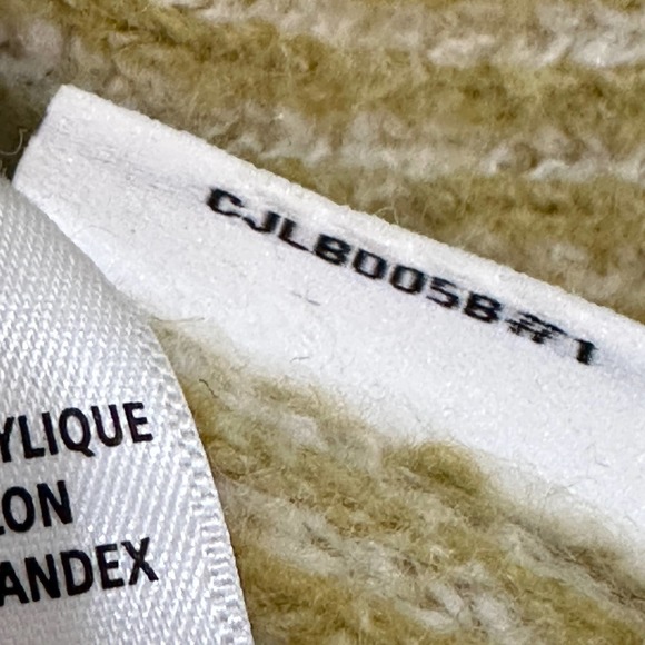 CALVIN KLEIN JEANS Contrast Cuff Sweater SZ L Olive Tan Cream Stripes - Picture 8 of 10